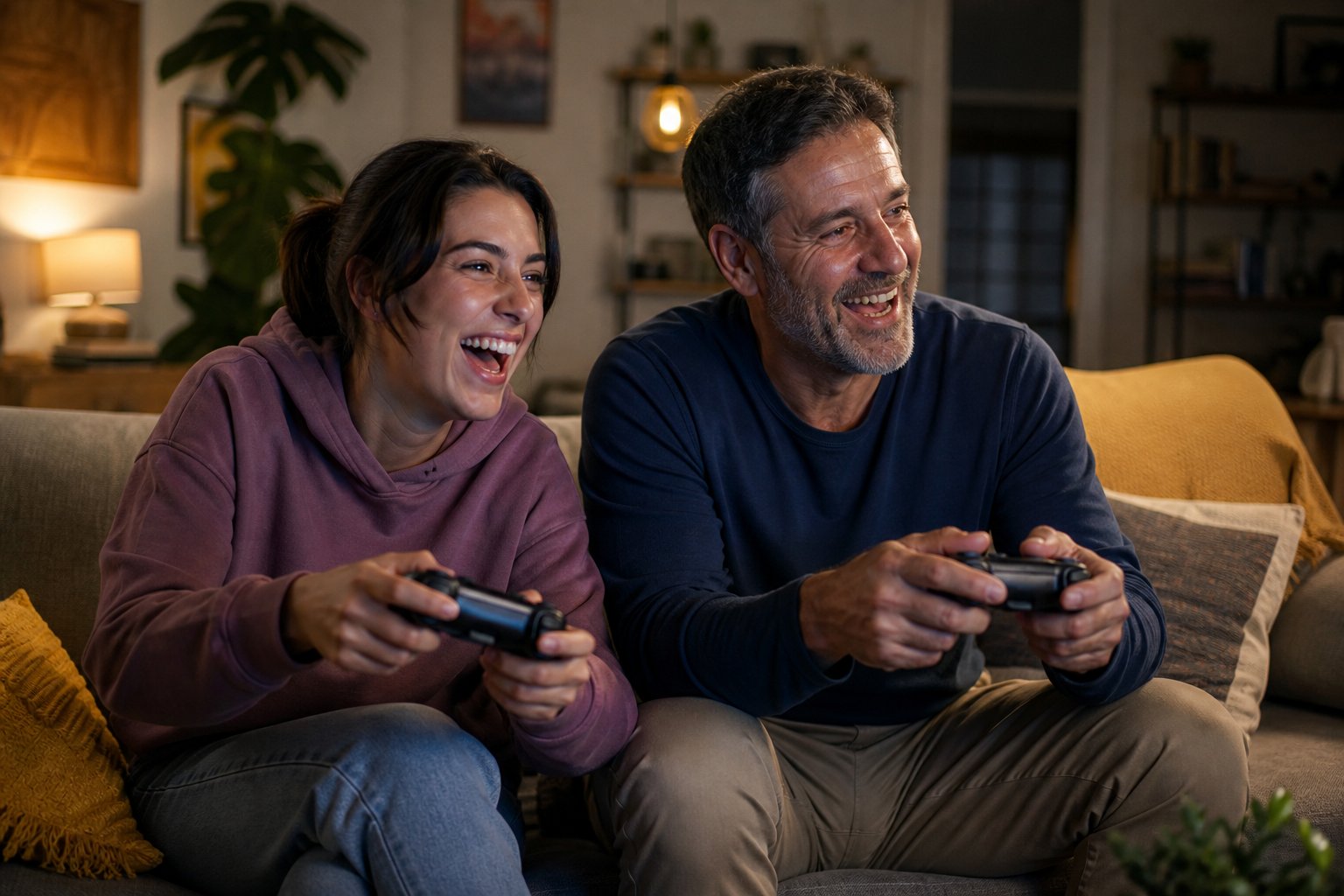 Padre y su hija adulta jugando juntos